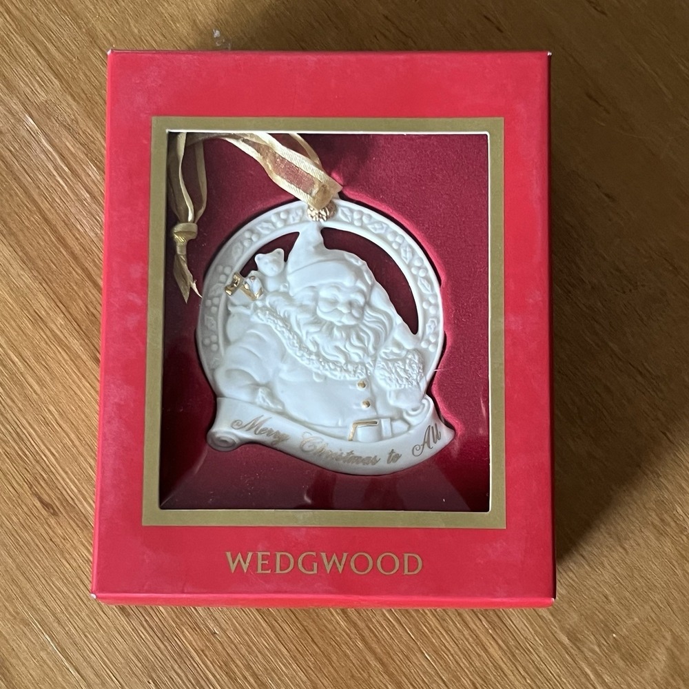 Wedgwood Santa Ornament White Porcelain Gold Accents Box Christmas Holiday Gifts
